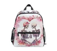 ISAOA Petit sac à dos d'école, squelette humain, fleurs et cœur, sac à dos décontracté pour garçons et filles