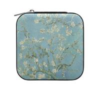 ISAOA Petite boîte à bijoux de voyage en cuir - Boîte à bijoux portable Van Gogh - Fleur d'amandier pour filles - Bagues, boucles d'oreilles, colliers