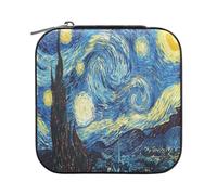 ISAOA Petite boîte à bijoux de voyage portable en cuir, boîte de rangement à bijoux Van Gogh, ciel étoilé pour filles, bagues, boucles d'oreilles, colliers