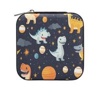 ISAOA Petite boîte à bijoux de voyage portable en cuir - Boîte de rangement pour bijoux - Motif planète dinosaures pour filles - Bagues, boucles d'oreilles, colliers