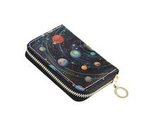 ISAOA Porte-cartes de crédit en cuir avec fermeture éclair - Étui fin pour cartes de visite - Cercle ciel étoilé pour femme et homme, multicolore