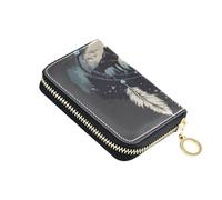 ISAOA Porte-cartes de crédit en cuir avec fermeture éclair - Étui pour cartes de visite - Attrape-rêves - Forêt - Loup pour femme et homme, multicolore