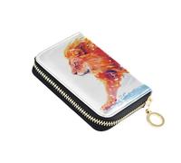 ISAOA Porte-cartes de crédit en cuir avec fermeture éclair - Étui pour cartes de visite - Lions de course d'hiver pour femme et homme