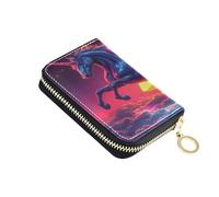 ISAOA Porte-cartes de crédit en cuir avec fermeture éclair - Étui pour cartes de visite - Motif coucher de soleil - Licorne violette - Pour femme et homme, multicolore