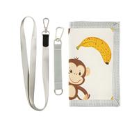 ISAOA Portefeuille à trois volets avec poche zippée pour pièces de monnaie et porte-cartes - Cadeau d'anniversaire pour enfants - Motif singes et bananes