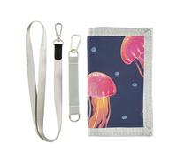 ISAOA Portefeuille à trois volets avec poche zippée pour pièces de monnaie et porte-cartes Motif méduses et animaux marins