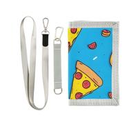 ISAOA Portefeuille à trois volets avec poche zippée pour pièces de monnaie et porte-cartes Motif pizza jaune sur fond bleu