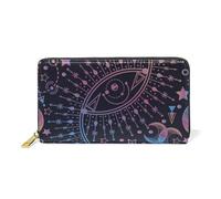 ISAOA Portefeuille en cuir avec fermeture éclair et inscription « Sun Moon Star Astrology Alchemy » - Multifonction - 19 cm, #01, Taille unique, Mode