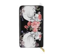 ISAOA Portefeuille pour couple de roses roses et tête de mort, sac à main multifonction avec fermeture éclair, grande capacité, 19 cm, #01, Taille unique, Mode