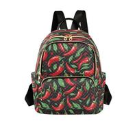 ISAOA Red Chili Pepper Sac à dos matelassé multi-poches, multicolore, S | 2 grands compartiments principaux zippés, 3 petites poches, poignée en cuir luxueux, bretelles épaisses