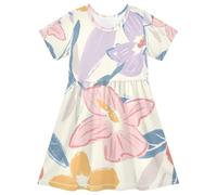 ISAOA Robe décontractée à manches courtes pour fille, motif orchidées pastel et fleurs d'hibiscus, évacuation de l'humidité, séchage rapide pour tout-petits et enfants (2T-8T)