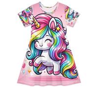 ISAOA Robe d'été à manches courtes pour petite fille 2-8 ans - Licorne arc-en-ciel mignonne, multicolore, 2 ans