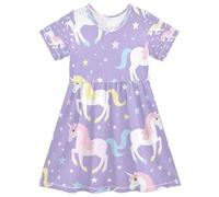 ISAOA Robe d'été à manches courtes pour petite fille, 2-8 ans, licorne blanche et rose, multicolore, 3 ans
