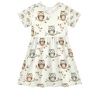 ISAOA Robe d'été à manches courtes pour petite fille 2-8 ans Motif chouette Bleu/marron, multicolore, 5-6 ans