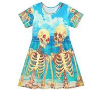 ISAOA Robe d'été à manches courtes pour petite fille 2-8 ans Squelette humain, multicolore, 2 ans
