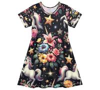 ISAOA Robe d'été à manches courtes pour petites filles, 2-8 ans, adorables licornes, multicolore, 4 ans