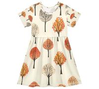 ISAOA Robe d'été à manches courtes pour petites filles 2-8 ans arbres d'automne, multicolore, 2 ans