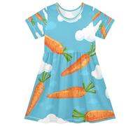 ISAOA Robe d'été à manches courtes pour petites filles, 2-8 ans, carottes et nuages, multicolore, 2 ans