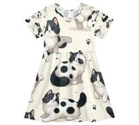ISAOA Robe d'été à manches courtes pour petites filles, 2-8 ans, chat blanc et noir, multicolore, 5-6 ans