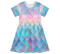 ISAOA Robe d'été à manches courtes pour petites filles 2-8 ans écailles de poisson 3, multicolore, 7-8 ans