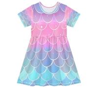 ISAOA Robe d'été à manches courtes pour petites filles 2-8 ans écailles de poisson deux, multicolore, 3 ans