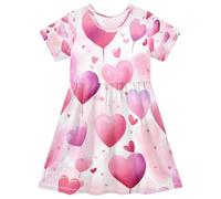 ISAOA Robe d'été à manches courtes pour petites filles 2-8 ans - Motif amour rose mignon, multicolore, 5-6 ans