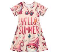 ISAOA Robe d'été à manches courtes pour petites filles, 2-8 ans, nain rose esprit, multicolore, 5-6 ans