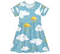 ISAOA Robe d'été à manches courtes pour petites filles 2-8 ans nuages et pluie, multicolore, 4 ans