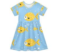 ISAOA Robe d'été à manches courtes pour petites filles, 2-8 ans, poisson jaune, multicolore, 3 ans