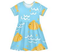 ISAOA Robe d'été à manches courtes pour petites filles, 2-8 ans, poisson jaune, swave blanc, multicolore, 3 ans