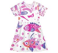 ISAOA Robe d'été à manches courtes pour petites filles 2-8 ans poisson rose, multicolore, 3 ans