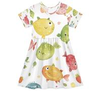 ISAOA Robe d'été à manches courtes pour petites filles, 2-8 ans, poisson vert et rouge, multicolore, 3 ans
