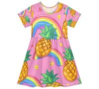 ISAOA Robe d'été à manches courtes pour petites filles, 2-8 ans, style dessin animé ananas arc-en-ciel, multicolore, 4 ans
