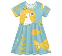 ISAOA Robe d'été à manches courtes pour petites filles, 2-8 ans, thème océan, poisson, multicolore, 3 ans