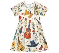 ISAOA Robe d'été à manches courtes pour petites filles, 2 à 8 ans, bottes de cowboy, multicolore, 7-8 ans