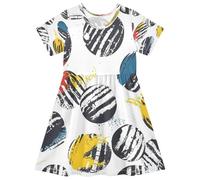 ISAOA Robe d'été à manches courtes pour petites filles, 2 à 8 ans, motif sportif avec boules, multicolore, 5-6 ans