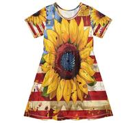 ISAOA Robe d'été à manches courtes pour petites filles, robe d'été pour tout-petit, 2-8 ans, drapeau national, tournesol, multicolore, 5-6 ans