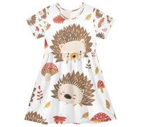 ISAOA Robe d'été à manches courtes pour petites filles, robe d'été pour tout-petit, 2-8 ans, hérisson champignon, multicolore, 3 ans