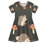 ISAOA Robe d'été à manches courtes pour petites filles, robe d'été pour tout-petit, 2-8 ans, hérisson champignon, multicolore, 2 ans