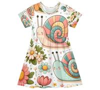 ISAOA Robe d'été à manches courtes pour petites filles, robe d'été pour tout-petit, 2-8 ans, marguerite colorée escargot, multicolore, 3 ans