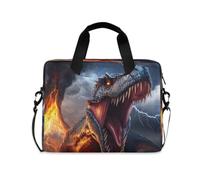 ISAOA Sac à bandoulière compact pour ordinateur portable avec sangle rembourrée, art psychédélique mignon avec chats, dinosaures, foudre, volcan et poche zippée pour accessoires