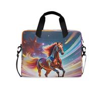 ISAOA Sac à bandoulière compact pour ordinateur portable avec sangle rembourrée Bleu clair Running Tiger Rainbow Flying Horse et poche zippée pour accessoires