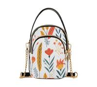 ISAOA Sac à bandoulière matelassé floral botanique pour femme avec sangle en chaîne | 3 compartiments zippés, convient aux smartphones de 17,3 cm, sangle amovible, polyester léger, surface facile à nettoyer