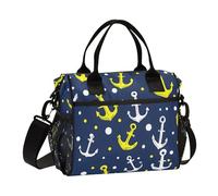 ISAOA Sac à déjeuner isotherme avec motif d'ancre jaune et blanc pour femmes, hommes, adultes, sac fourre-tout isotherme pour voyage, bureau, pique-nique, randonnée, plage