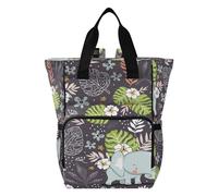 ISAOA Sac à dos à langer avec poches isothermes et sangles pour poussette - Motif éléphant et feuille - Grand sac à dos pour ordinateur portable, N°4, taille unique