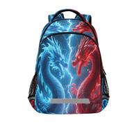 ISAOA Sac à dos cartable cartable sac de voyage bleu rouge dragon confrontation pour filles, garçons, adolescents