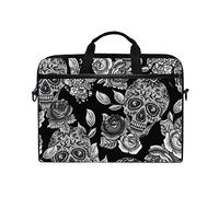 ISAOA Sacoche à bandoulière pour Ordinateur Portable avec tête de Mort et Fleurs Monochrome pour Ordinateur Portable 14-15,6" pour Voyage/Affaire/école
