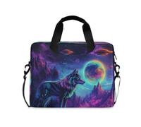 ISAOA Sacoche de transport compacte pour ordinateur portable avec sangle rembourrée Motif loup lune ombre loup ciel étoilé violet et poche zippée pour accessoires