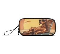 ISAOA The Dog is on The Lounge Chair Trousse à crayons grande capacité 3 compartiments Grande trousse de rangement portable pour adolescents, garçons, filles, adultes et étudiants, Le chien est sur la