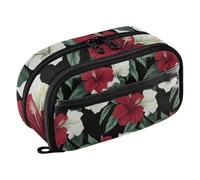 ISAOA Trousse à crayons avec 3 compartiments - Motif hibiscus rouge et blanc - Esthétique - Fournitures essentielles pour l'école secondaire - Pour adolescents, filles, garçons et adultes